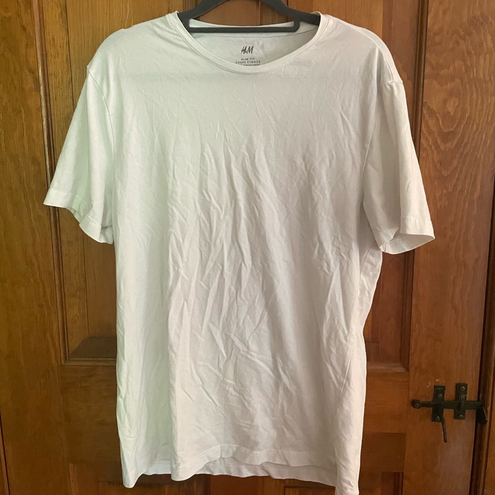Mens H&M White Slim Fit Tee Shirt